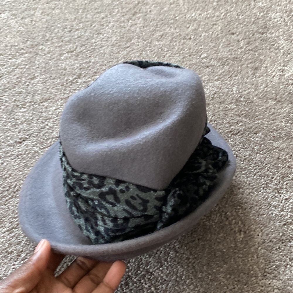 Scala Pronto Gray Wool Fedora Hat Leopard Band Classic Brim OS